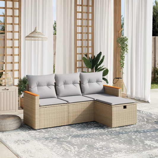 Salon de jardin avec coussins 4pcs mélange beige résine tressée