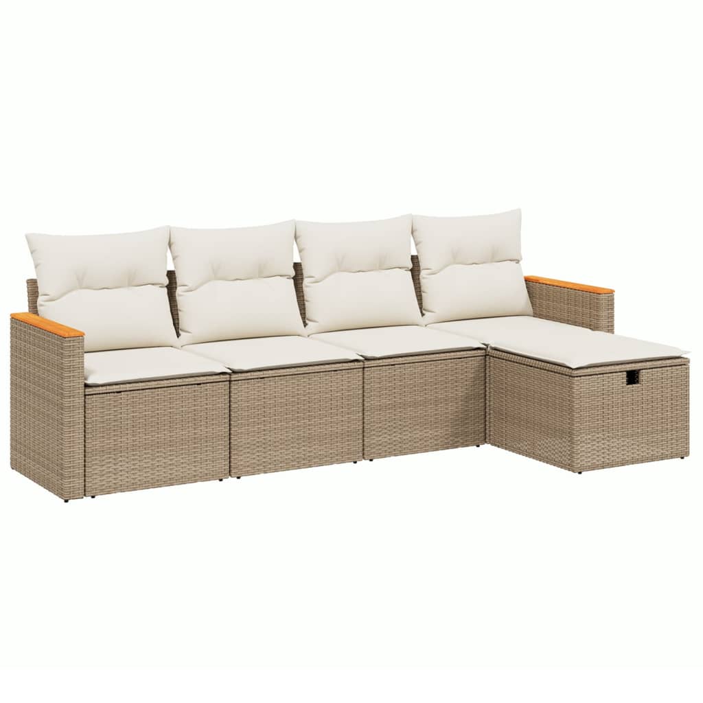 Salon de jardin avec coussins 5 pcs beige résine tressée