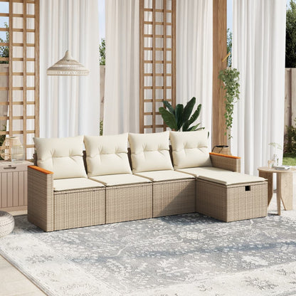 Salon de jardin avec coussins 5 pcs beige résine tressée