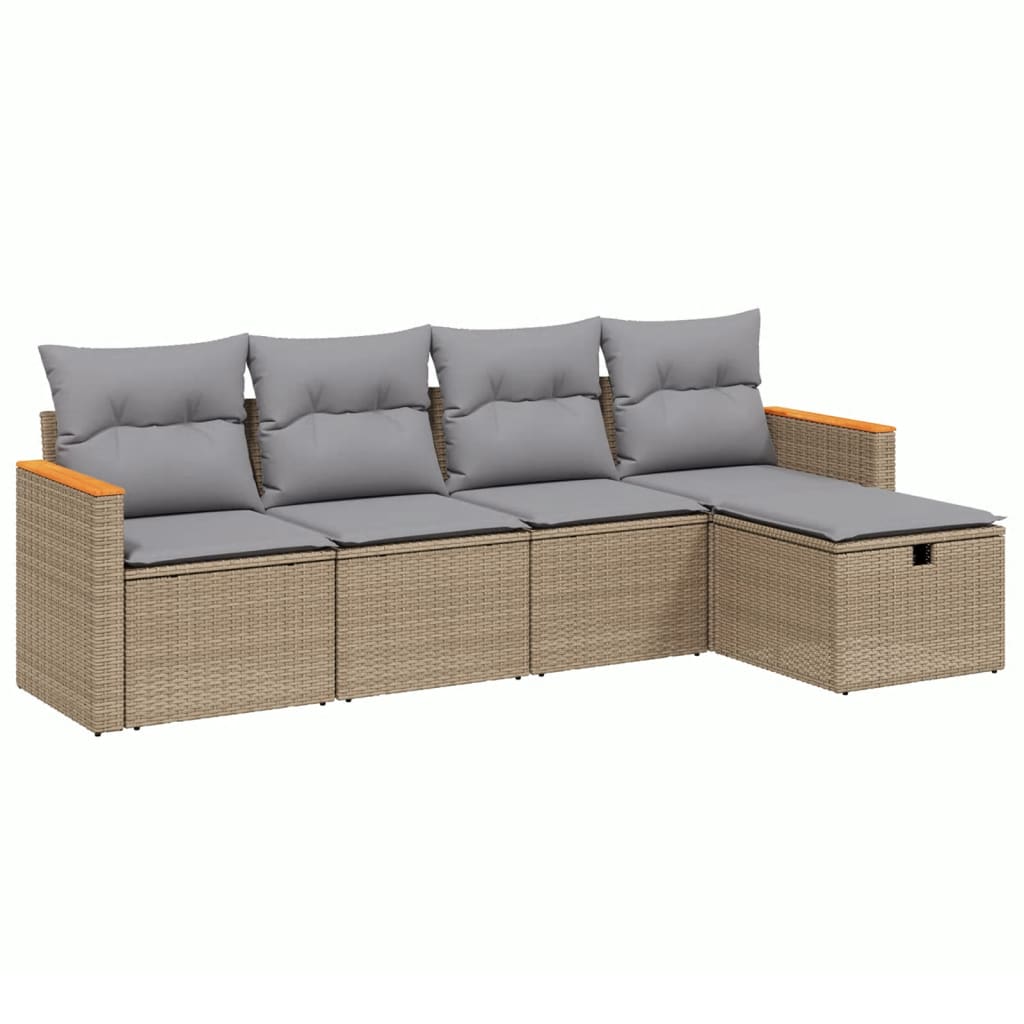 Salon de jardin avec coussins 5pcs mélange beige résine tressée