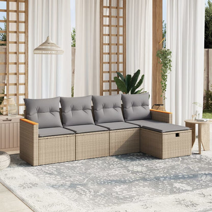 Salon de jardin avec coussins 5pcs mélange beige résine tressée