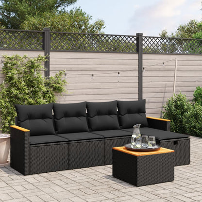 Salon de jardin 6 pcs avec coussins noir résine tressée