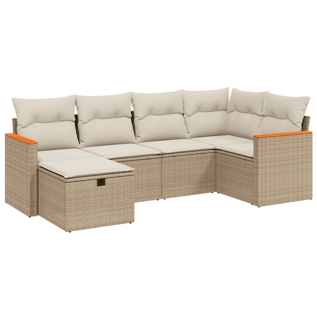 Salon de jardin avec coussins 6 pcs beige résine tressée