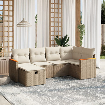 Salon de jardin avec coussins 6 pcs beige résine tressée