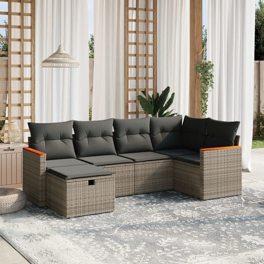 Salon de jardin 6 pcs avec coussins gris résine tressée