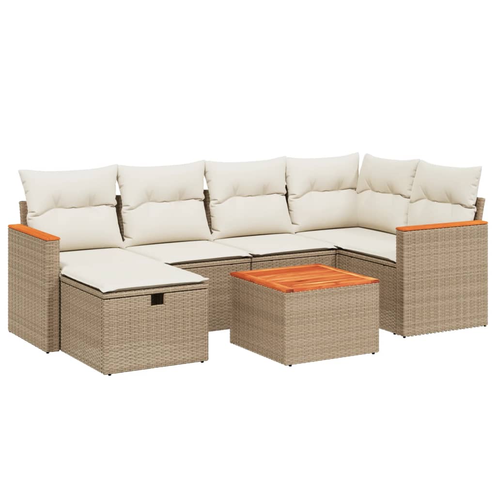 Salon de jardin avec coussins 7 pcs beige résine tressée