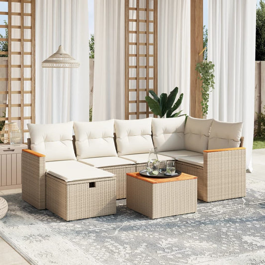 Salon de jardin avec coussins 7 pcs beige résine tressée