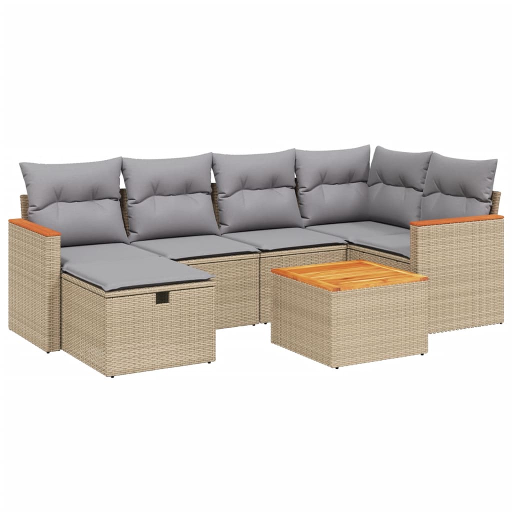 Salon de jardin avec coussins 7pcs mélange beige résine tressée