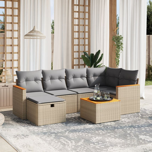 Salon de jardin avec coussins 7pcs mélange beige résine tressée