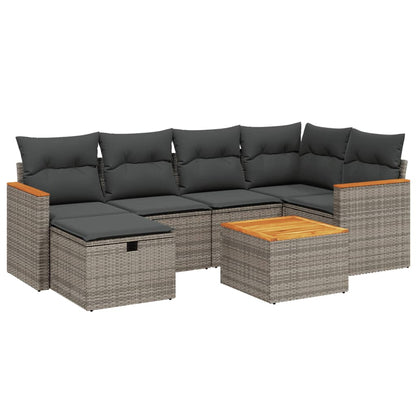 Salon de jardin avec coussins 7 pcs gris résine tressée