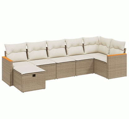 Salon de jardin avec coussins 7 pcs beige résine tressée