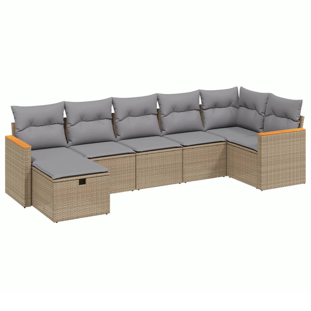 Salon de jardin avec coussins 7pcs mélange beige résine tressée