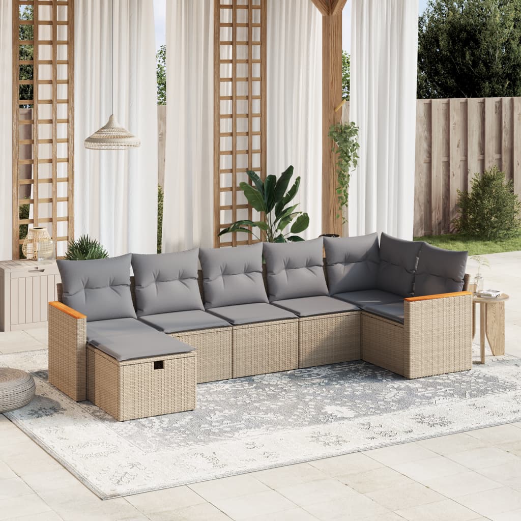 Salon de jardin avec coussins 7pcs mélange beige résine tressée