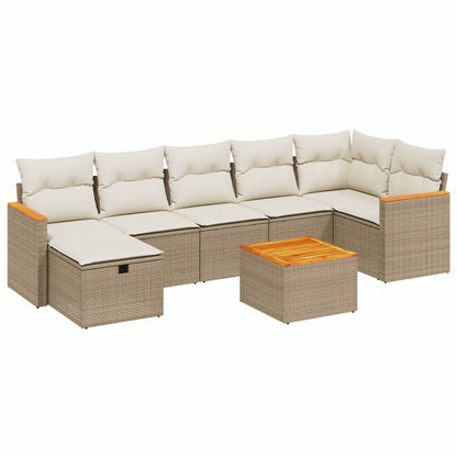 Salon de jardin avec coussins 8 pcs beige résine tressée