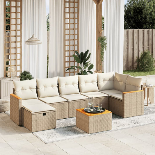 Salon de jardin avec coussins 8 pcs beige résine tressée