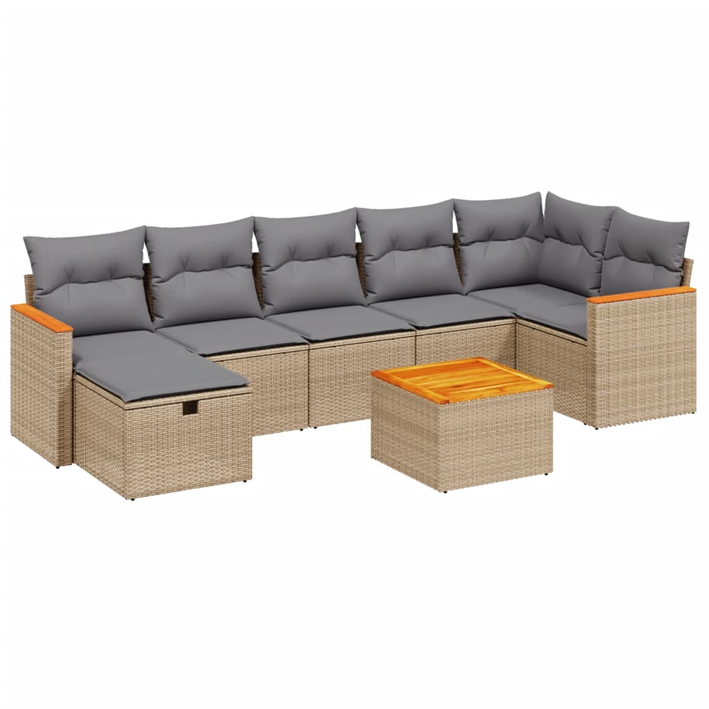 Salon de jardin avec coussins 8pcs mélange beige résine tressée