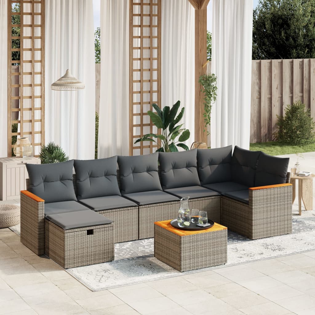 Salon de jardin 8 pcs avec coussins gris résine tressée