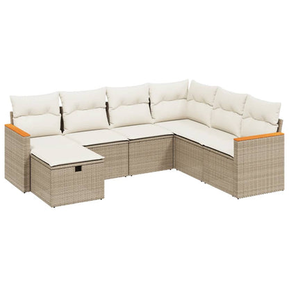 Salon de jardin avec coussins 7 pcs beige résine tressée