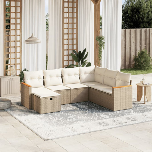 Salon de jardin avec coussins 7 pcs beige résine tressée