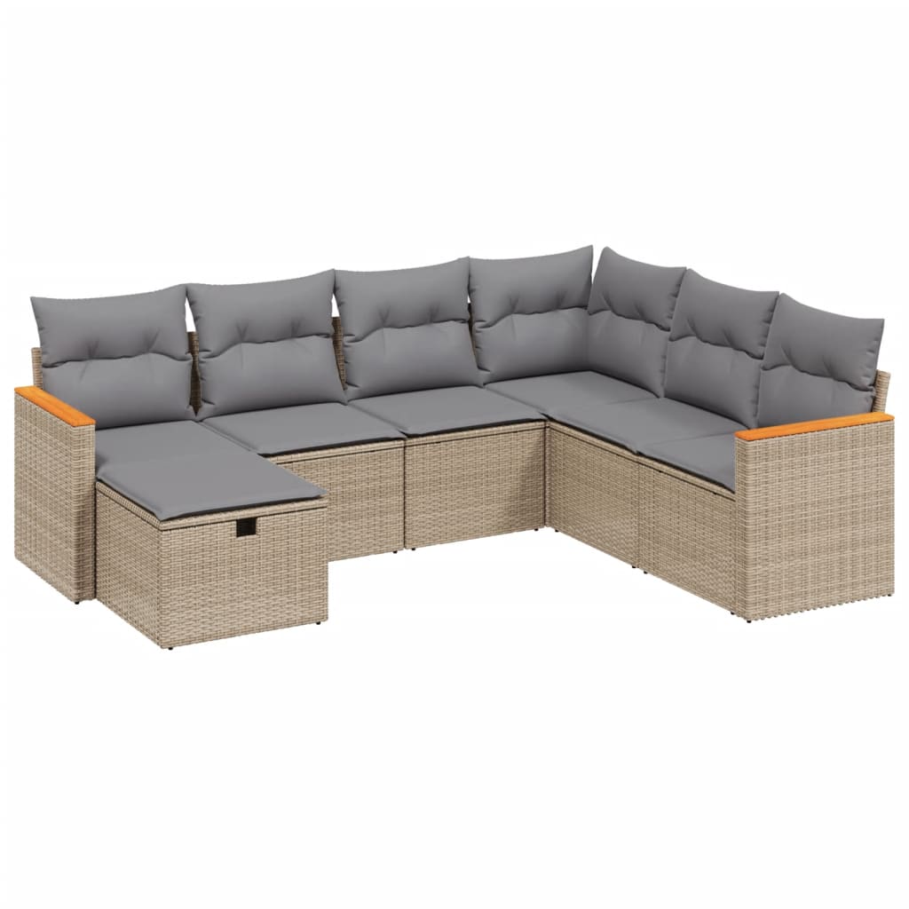 Salon de jardin avec coussins 7pcs mélange beige résine tressée