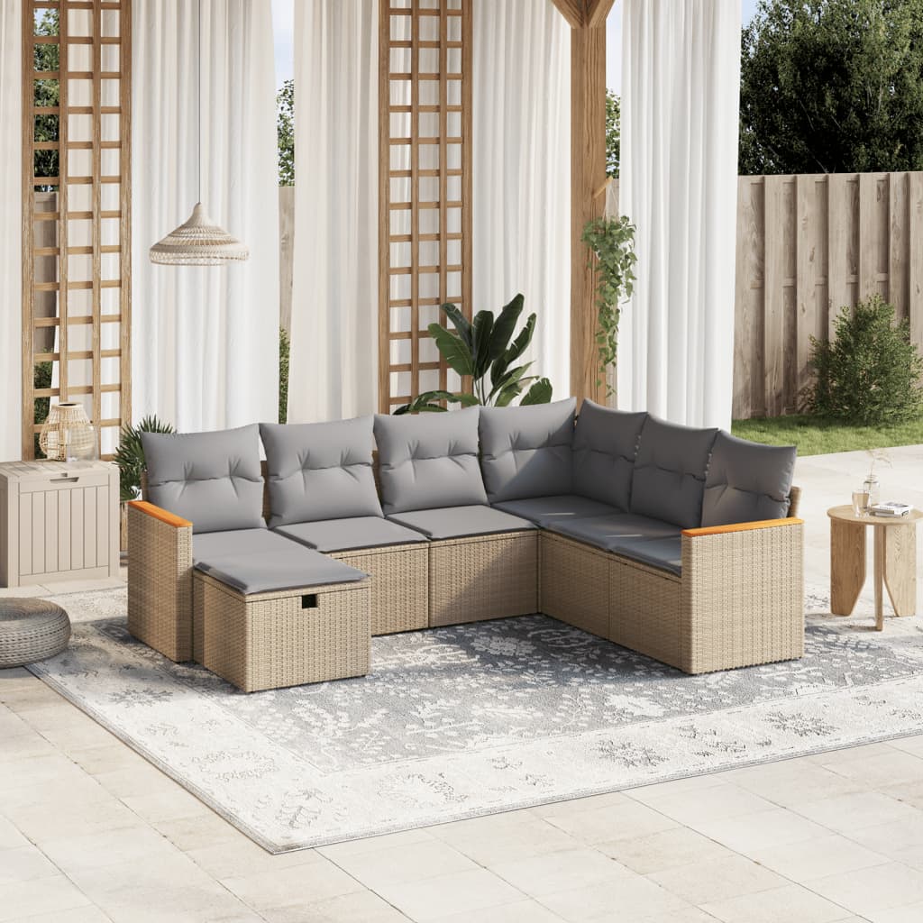 Salon de jardin avec coussins 7pcs mélange beige résine tressée