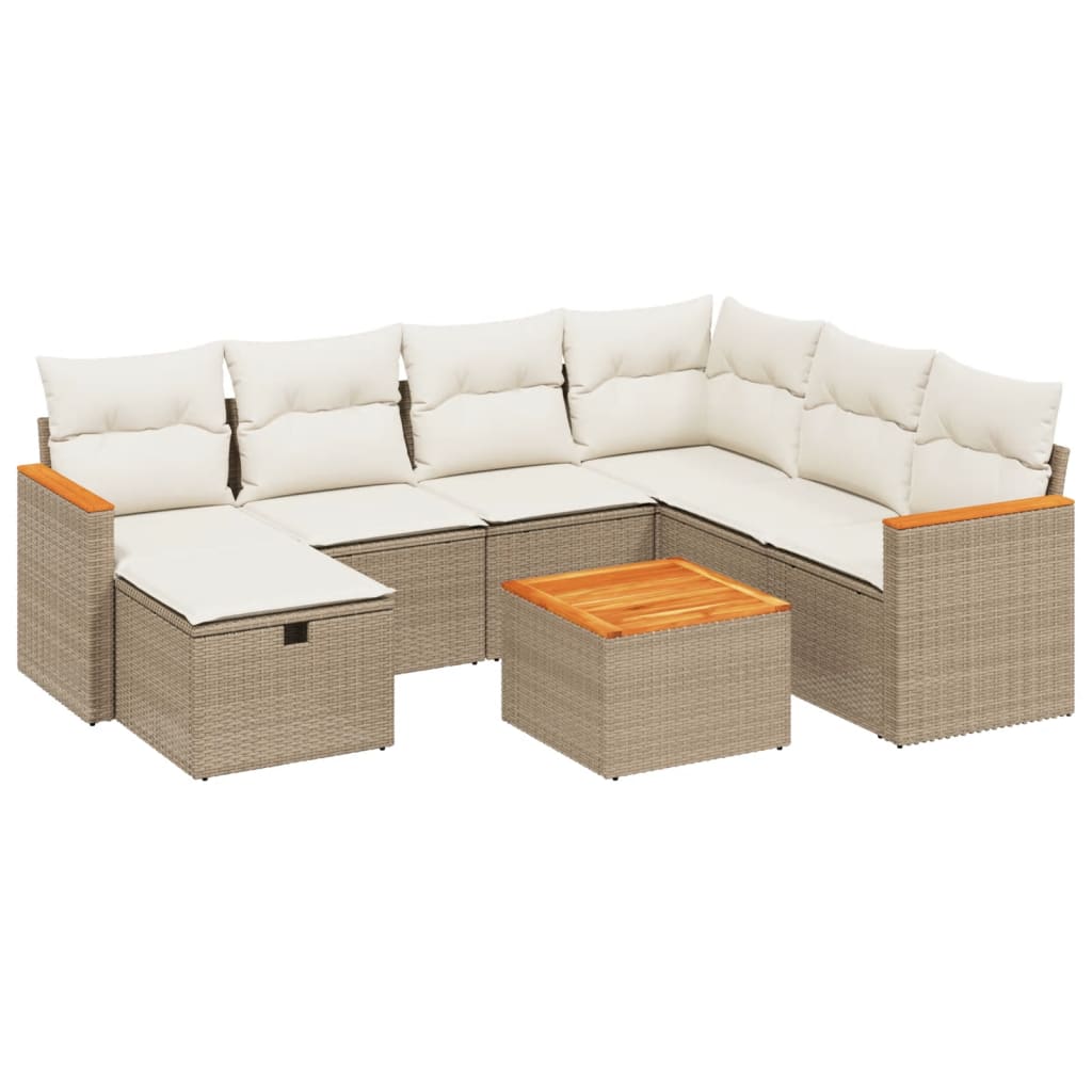 Salon de jardin avec coussins 8 pcs beige résine tressée