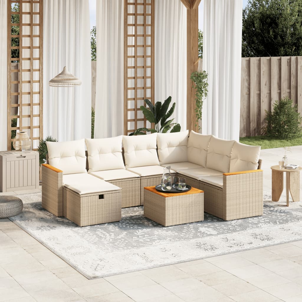 Salon de jardin avec coussins 8 pcs beige résine tressée