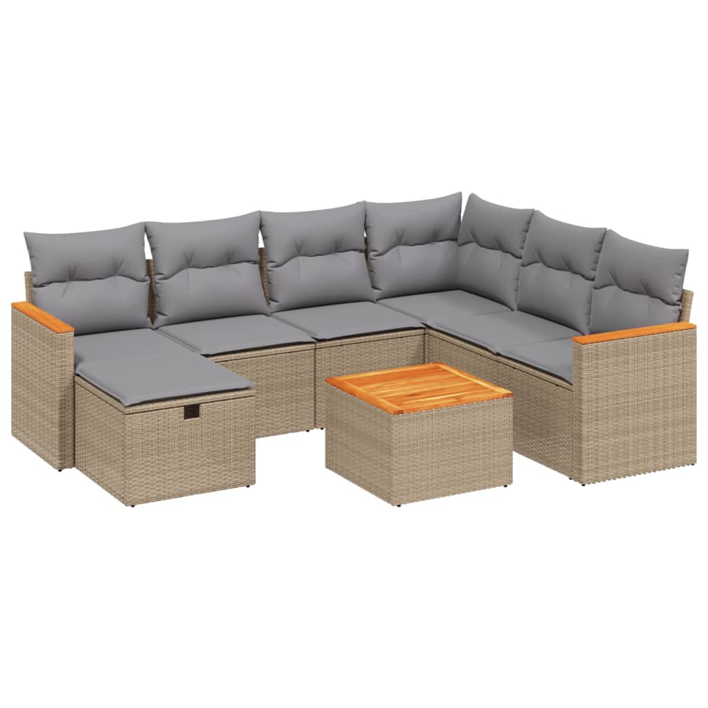 Salon de jardin avec coussins 8pcs mélange beige résine tressée