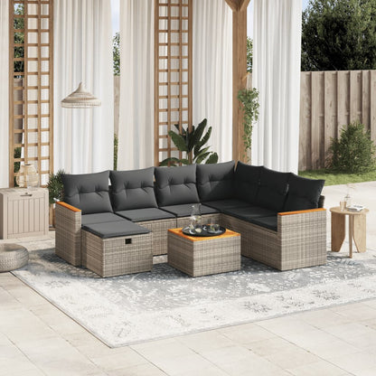 Salon de jardin 8 pcs avec coussins gris résine tressée