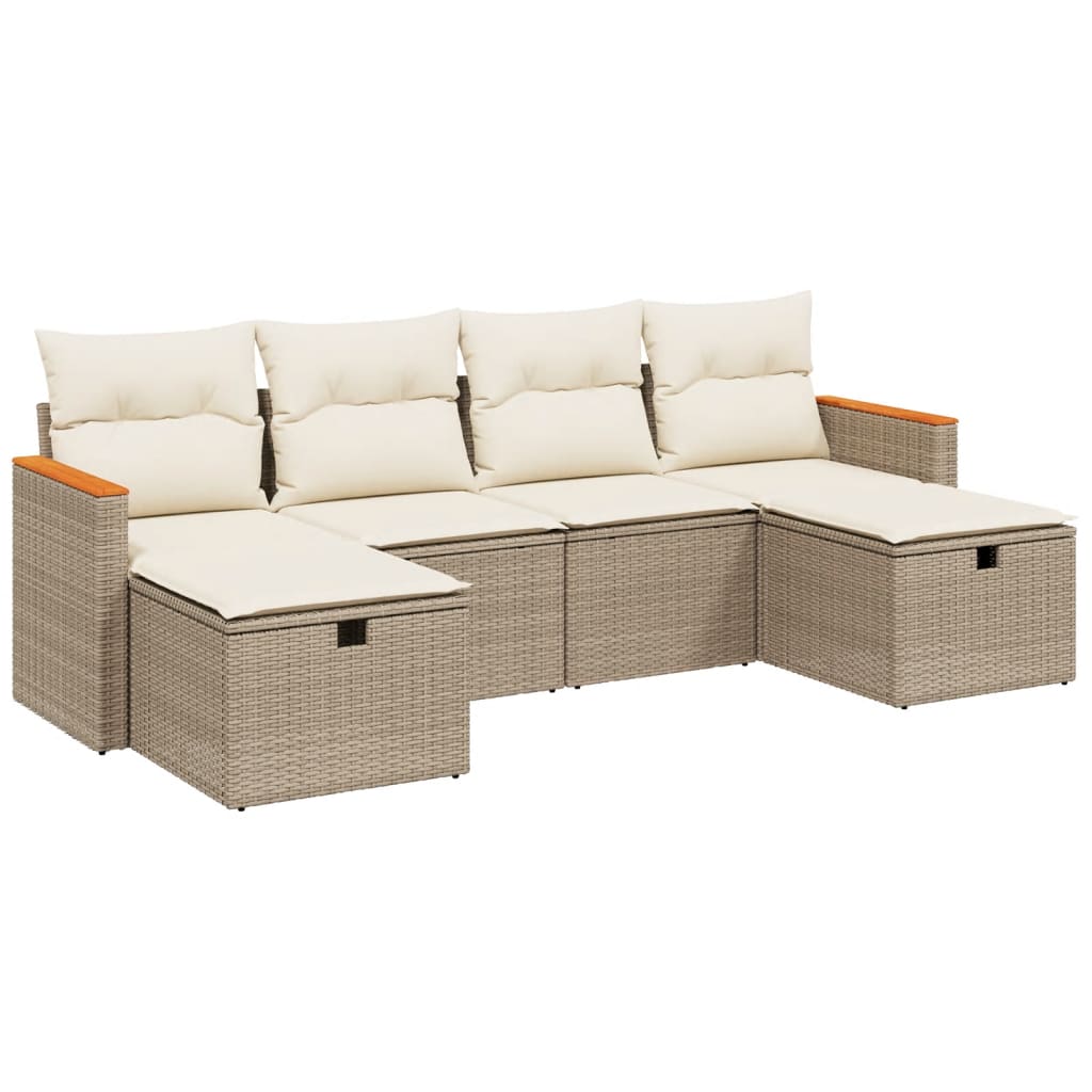 Salon de jardin avec coussins 6 pcs beige résine tressée