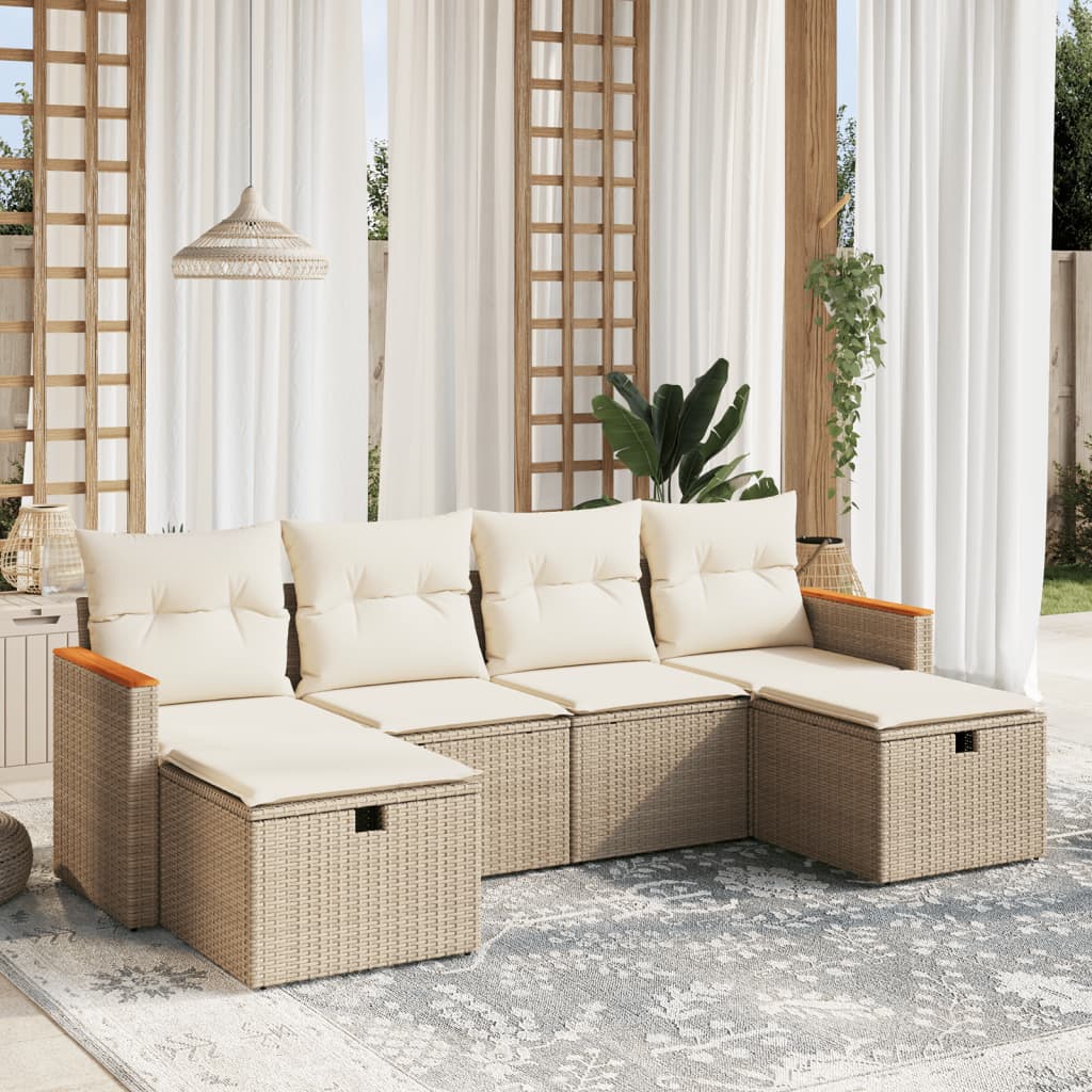 Salon de jardin avec coussins 6 pcs beige résine tressée