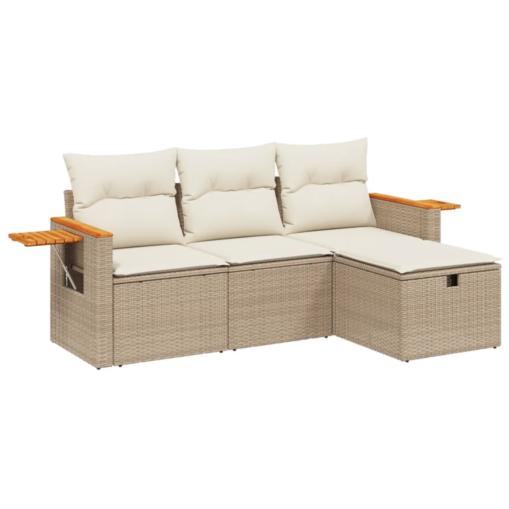 Salon de jardin avec coussins 4 pcs beige résine tressée