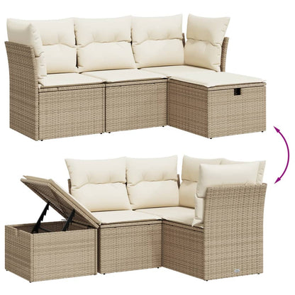 Salon de jardin avec coussins 4 pcs beige résine tressée