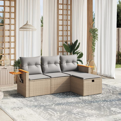 Salon de jardin avec coussins 4pcs mélange beige résine tressée