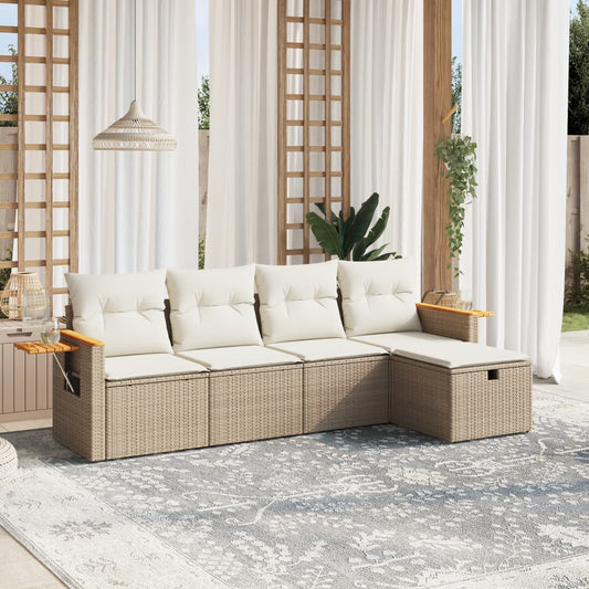 Salon de jardin avec coussins 5 pcs beige résine tressée