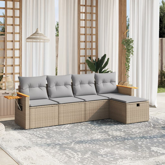 Salon de jardin avec coussins 5pcs mélange beige résine tressée