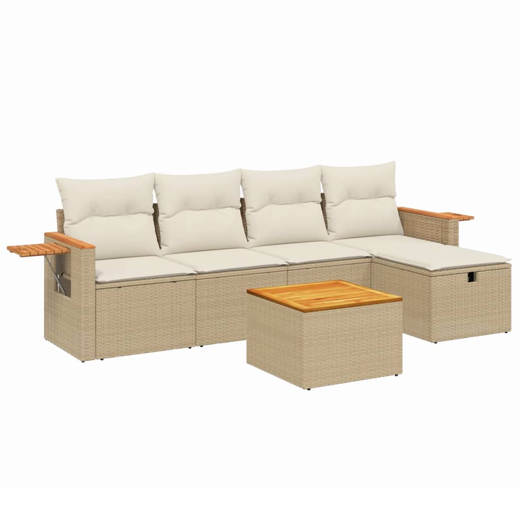 Salon de jardin avec coussins 6 pcs beige résine tressée