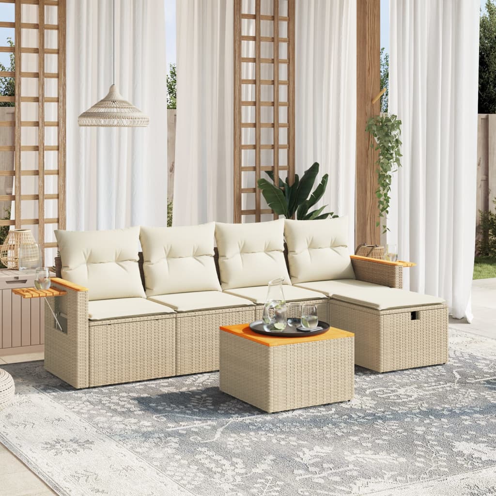 Salon de jardin avec coussins 6 pcs beige résine tressée