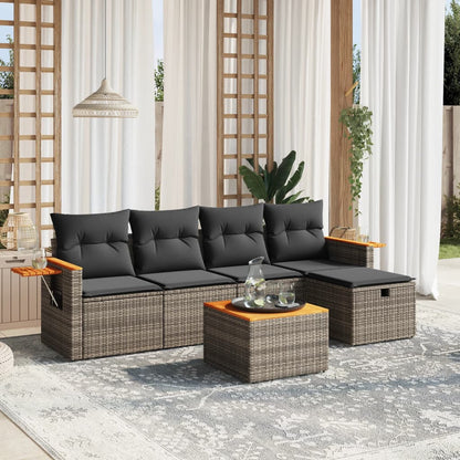 Salon de jardin 6 pcs avec coussins gris résine tressée