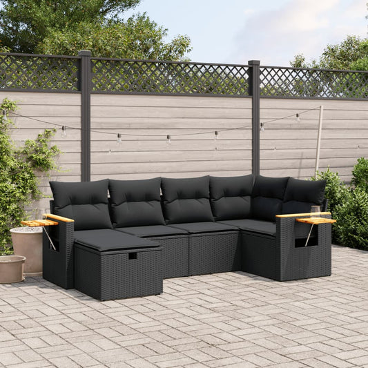 Salon de jardin 6 pcs avec coussins noir résine tressée