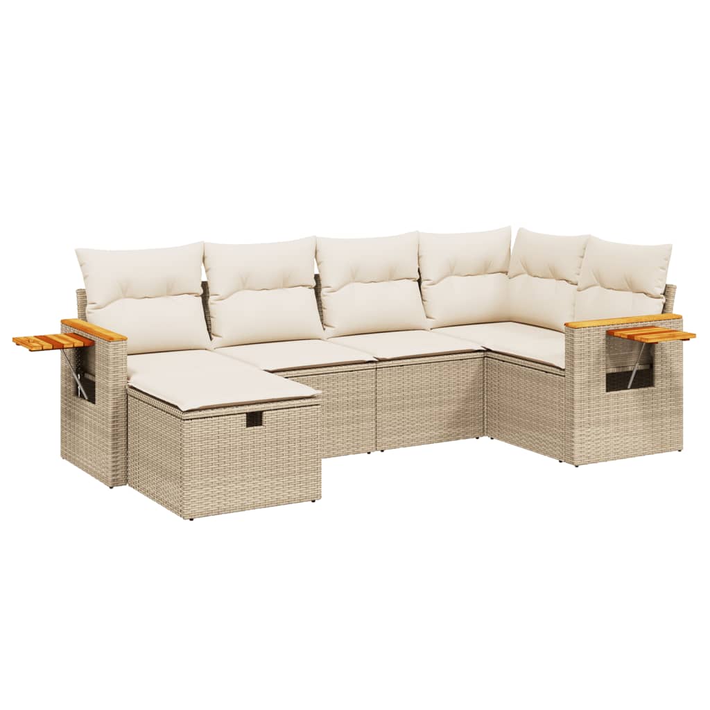 Salon de jardin avec coussins 6 pcs beige résine tressée