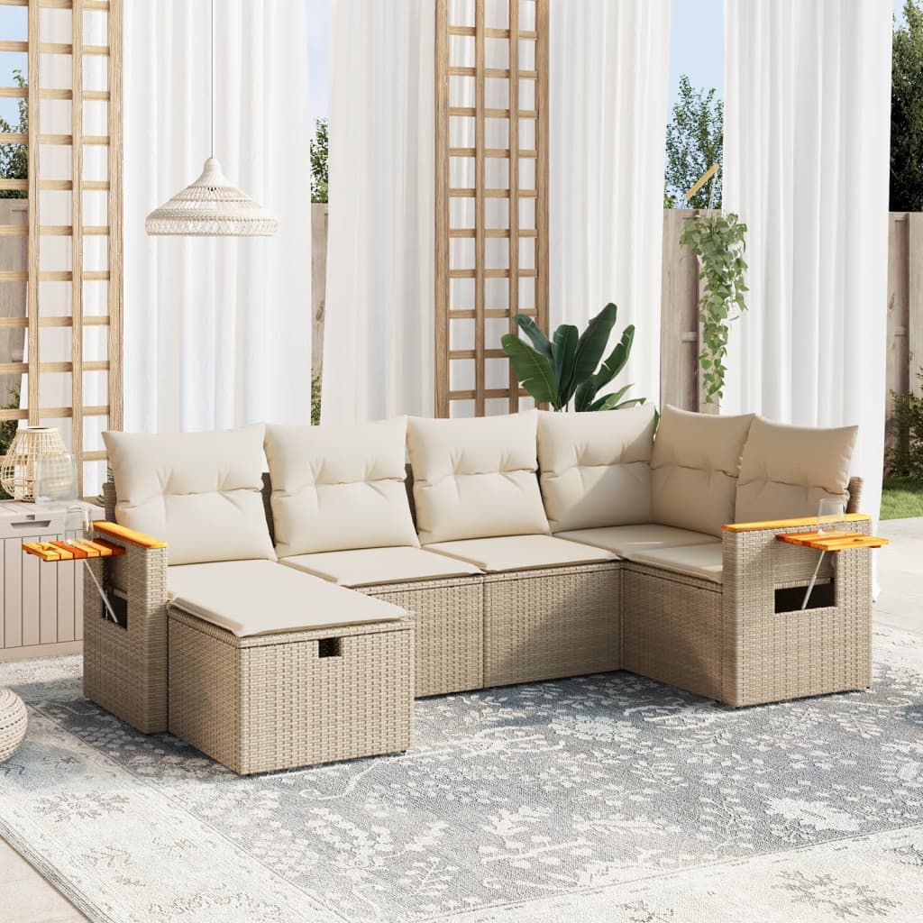 Salon de jardin avec coussins 6 pcs beige résine tressée