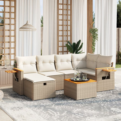 Salon de jardin avec coussins 7 pcs beige résine tressée