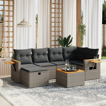 Salon de jardin avec coussins 7 pcs gris résine tressée