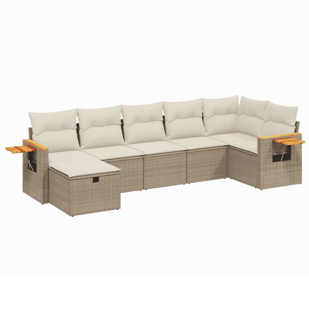 Salon de jardin avec coussins 7 pcs beige résine tressée