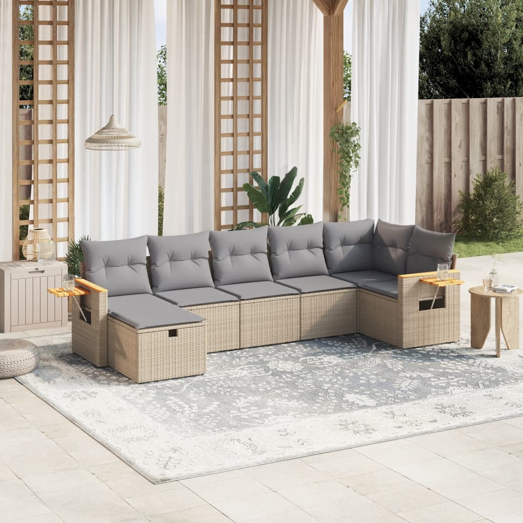 Salon de jardin avec coussins 7pcs mélange beige résine tressée