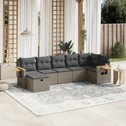 Salon de jardin avec coussins 7 pcs gris résine tressée