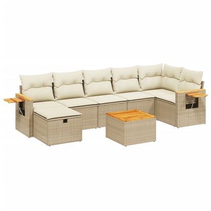 Salon de jardin avec coussins 8 pcs beige résine tressée