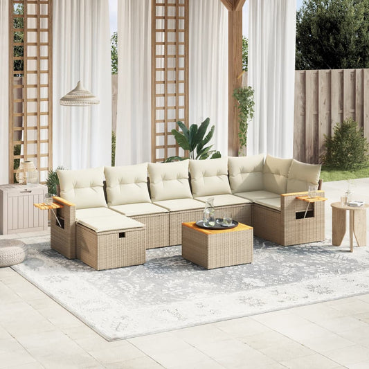 Salon de jardin avec coussins 8 pcs beige résine tressée