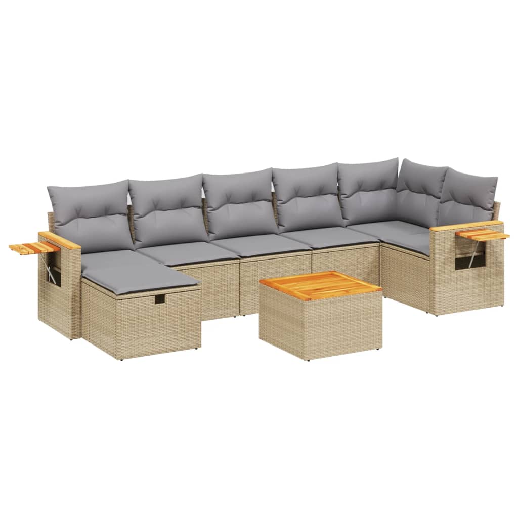 Salon de jardin avec coussins 8pcs mélange beige résine tressée